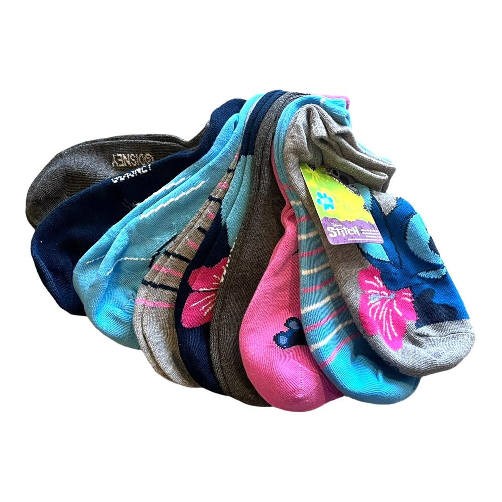 NEW 9 Pair Disney Stitch Ankle Socks 18pc Set Shoe Size 4-10 Blue Gray Pink New